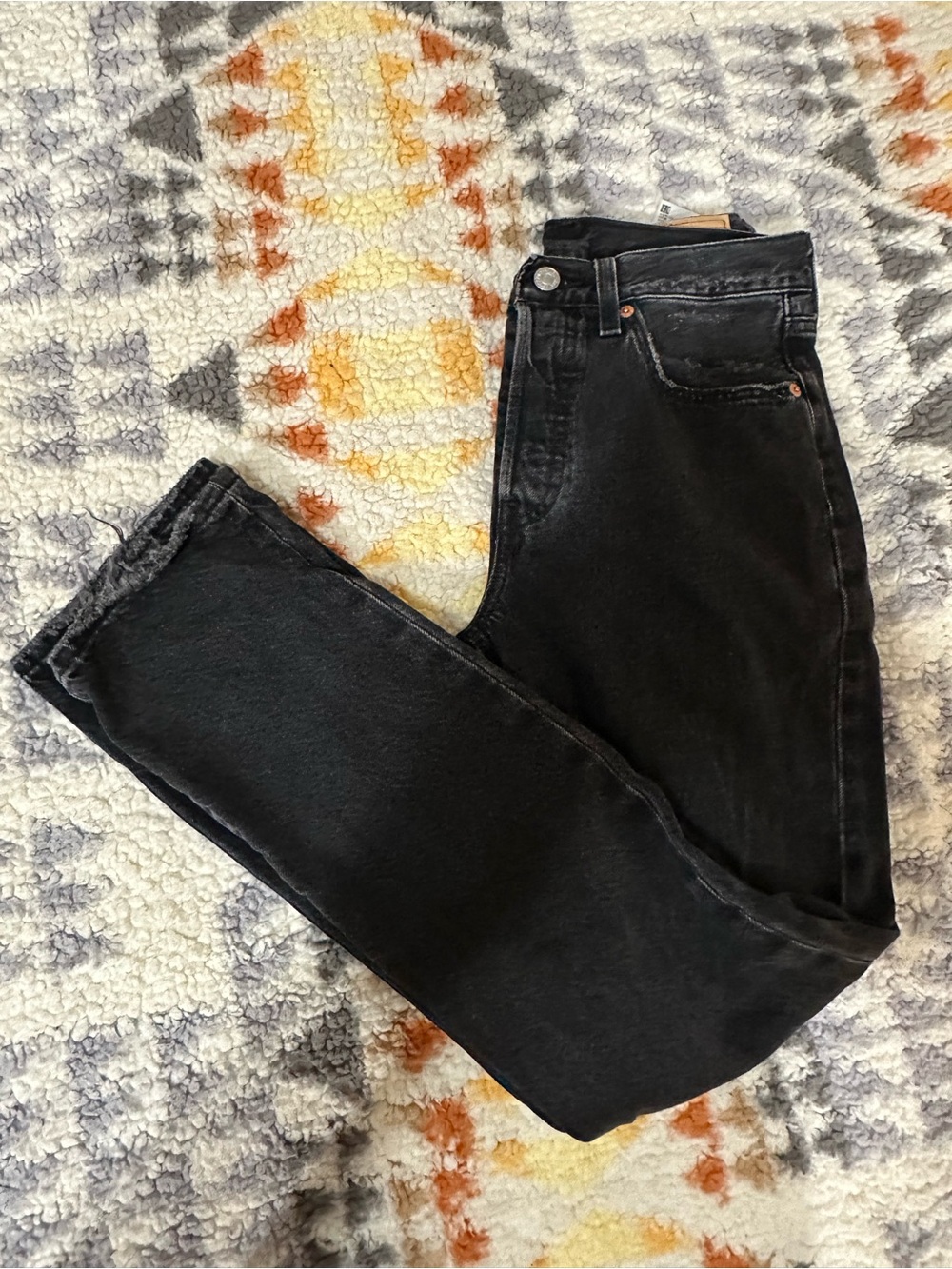 Levi’s 501 Women’s W27 L30 Black Distressed Button Fly Straight Jeans